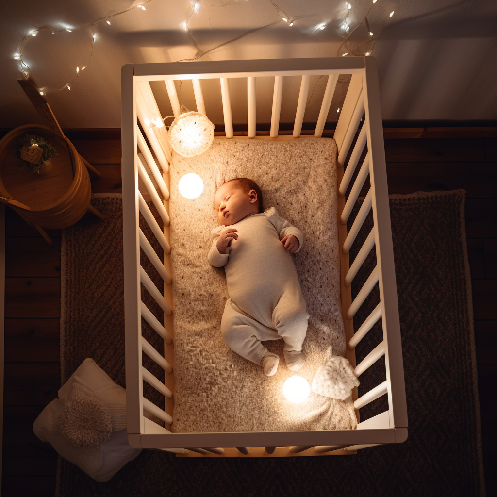 Baby girl peacefully sleeping in cozy crib