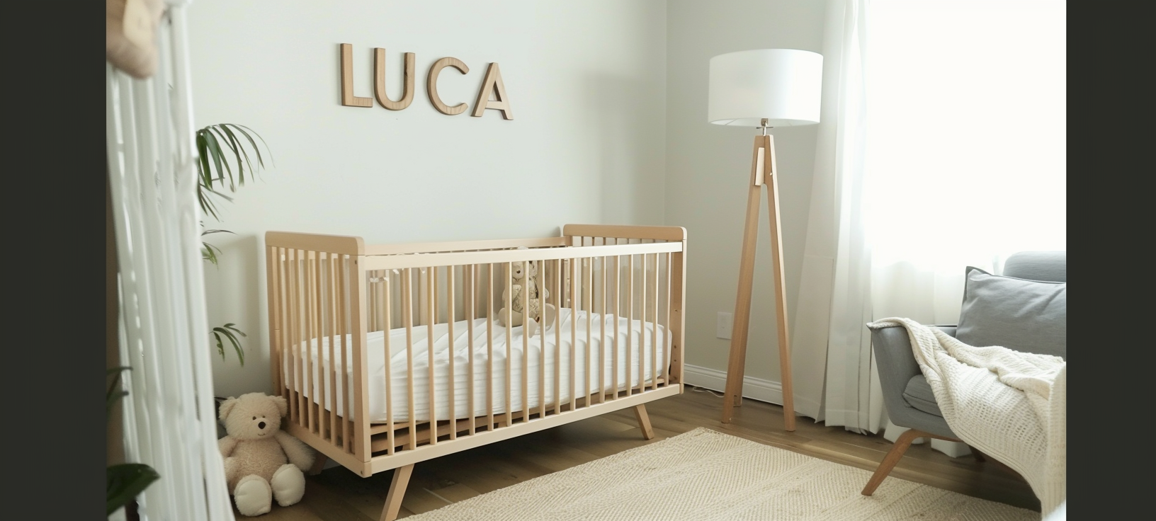 Baby Nursery Wall Wood Crib Luca