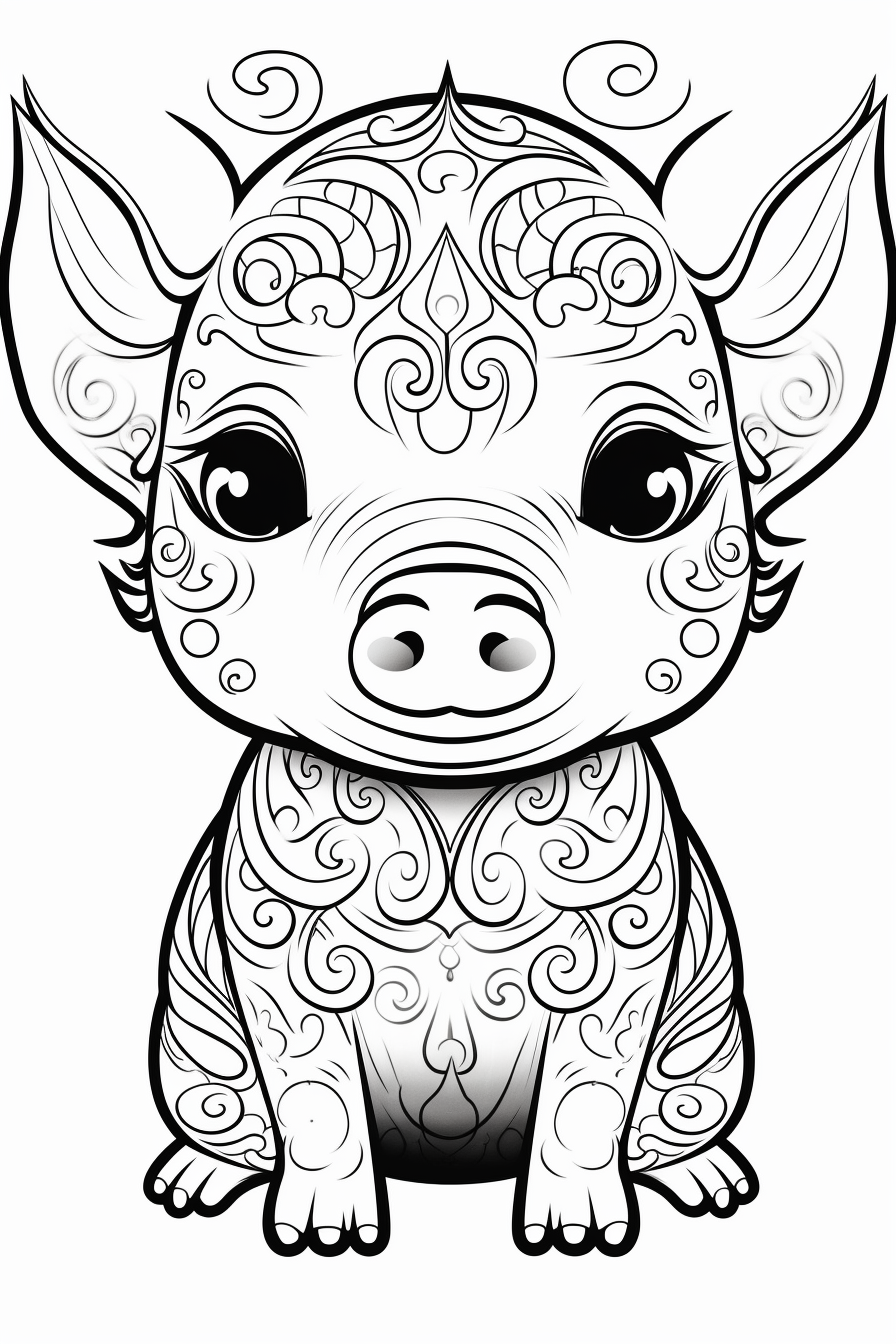 Cute baby pig mandala coloring