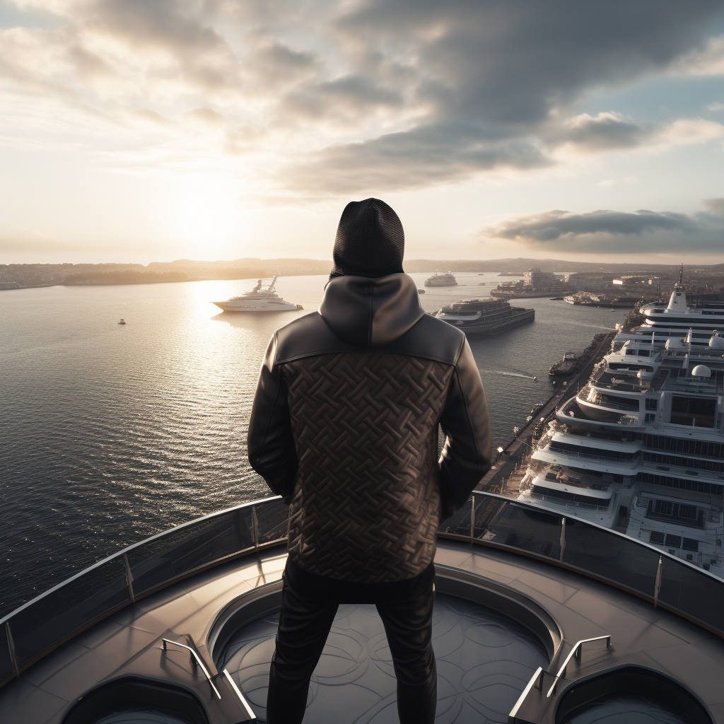 Man in Hoodie on Mega Yacht