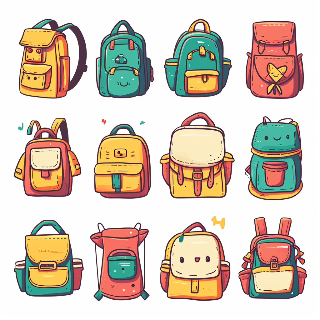 Cartoon style backpacks and pots