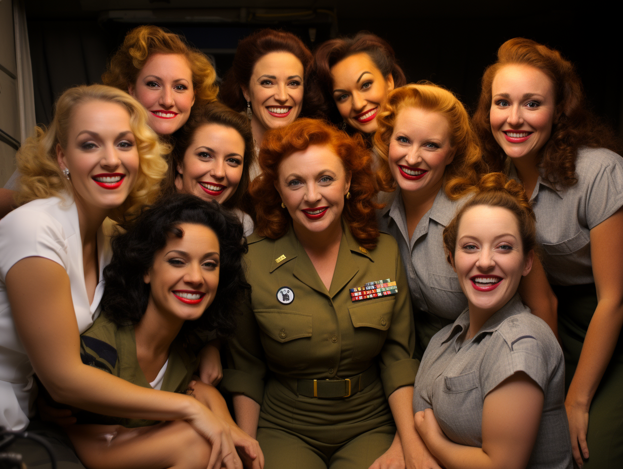 Women's singing group backstage break