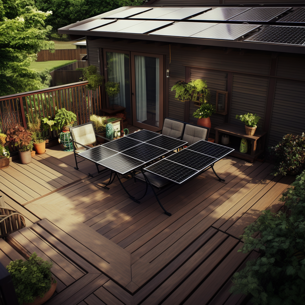 Solar panel textured backyard deck