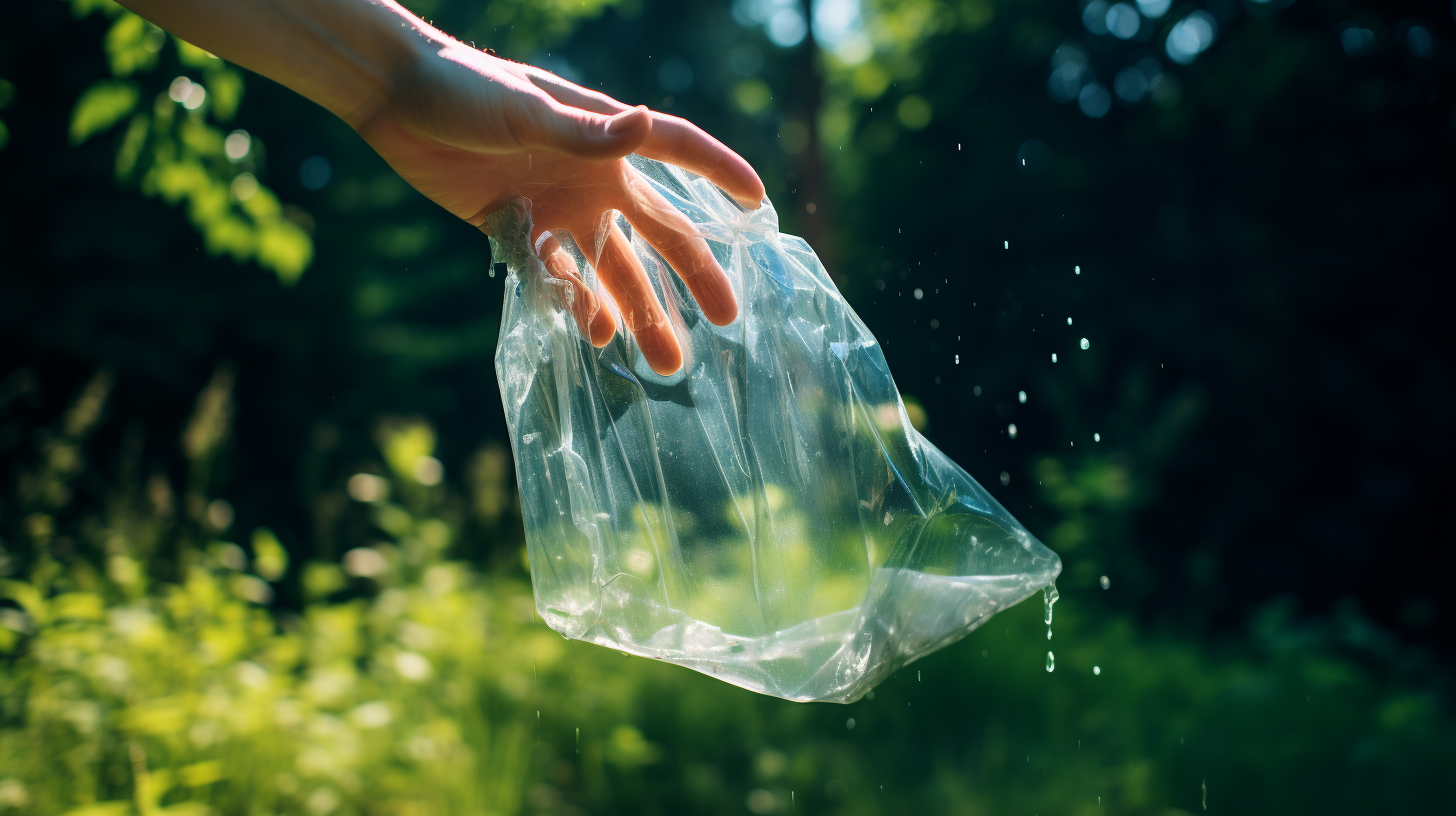 Hand reaching into plastic bag