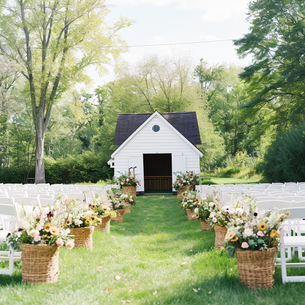 Wedding ceremony with organic flowers and chupah