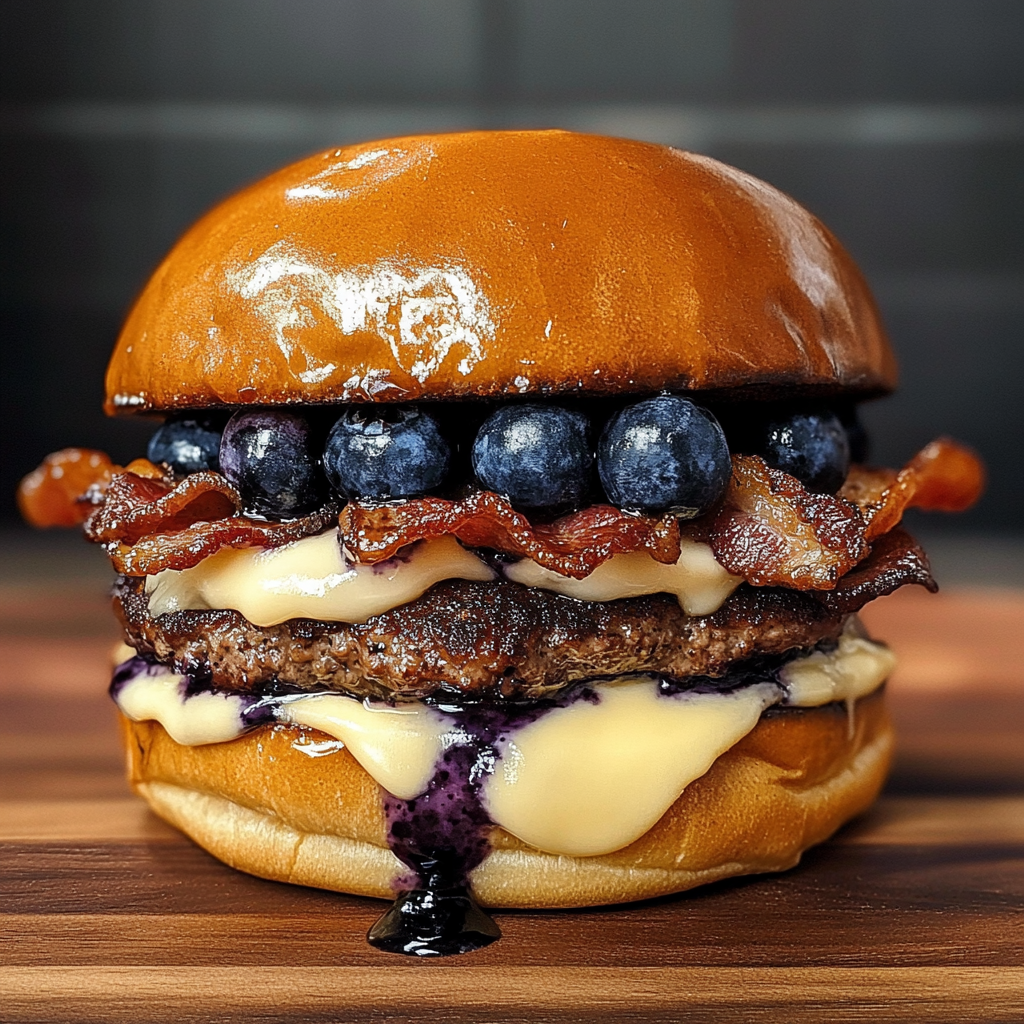 Bacon Blueberry Cheesecake Burger Macro Shot