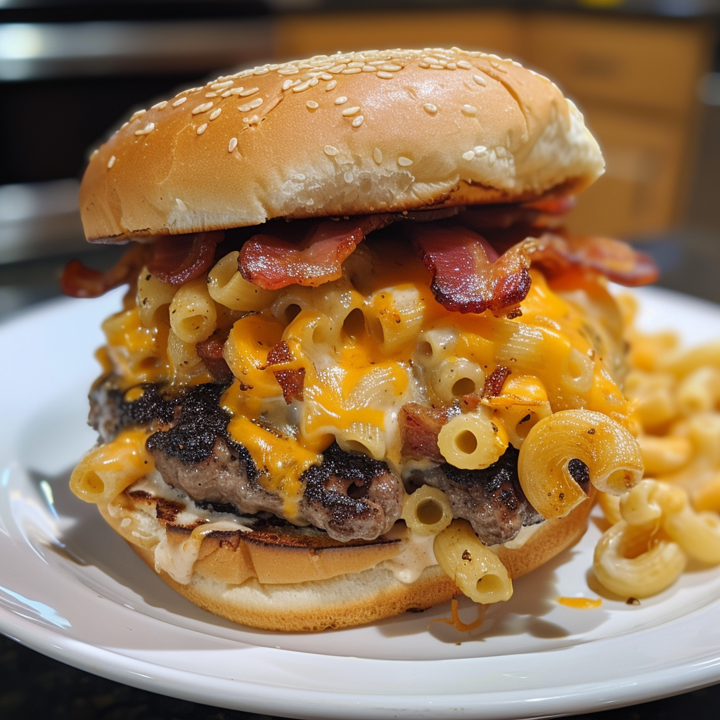 Bacon Macaroni Burger with Molten Cheese