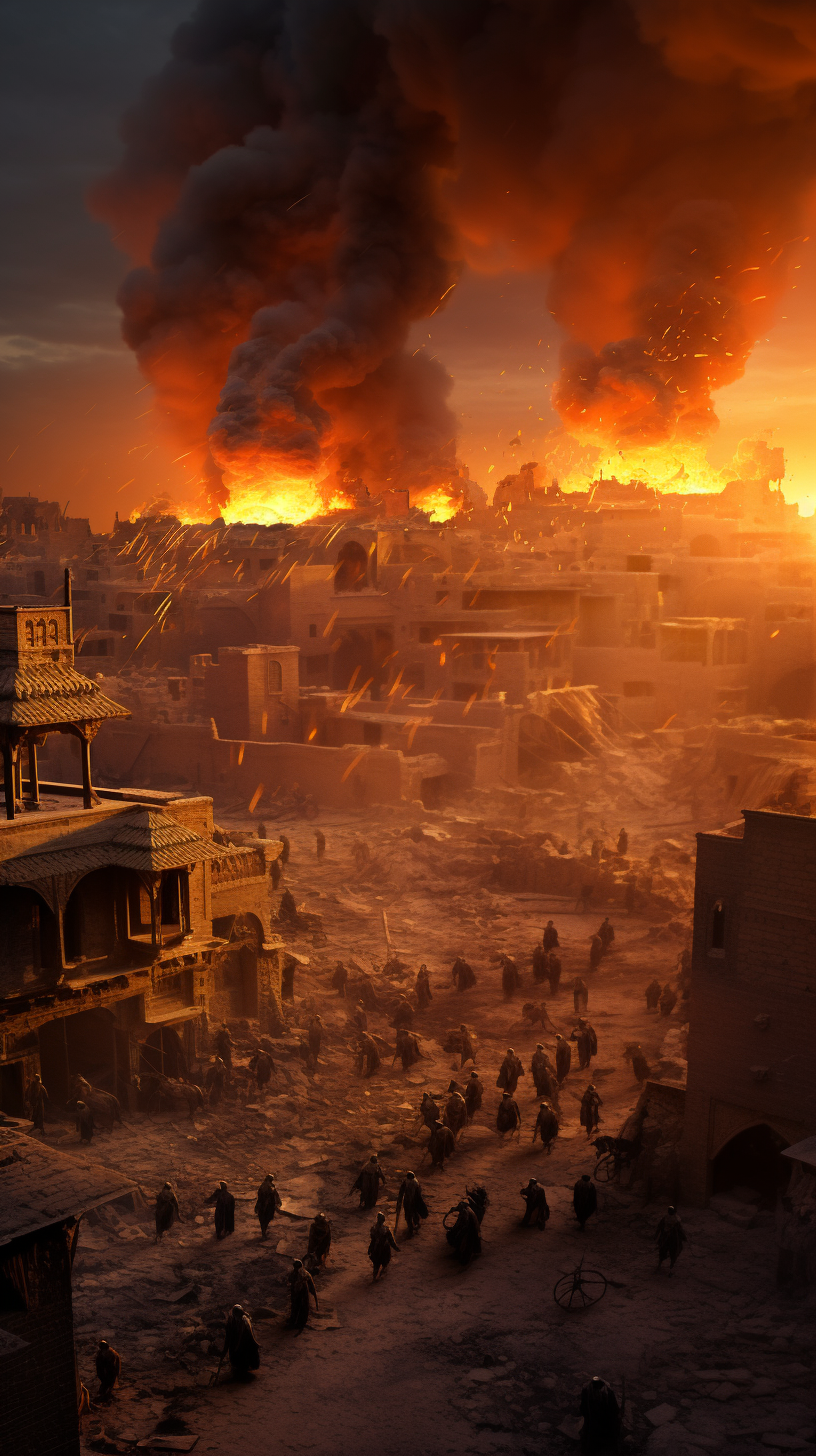 Image of destroyed Baghdad during Mongol invasion