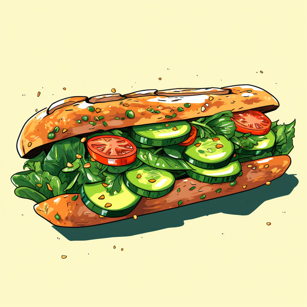 Tasty Baguette Filled with Ham, Zucchini, and Rocket