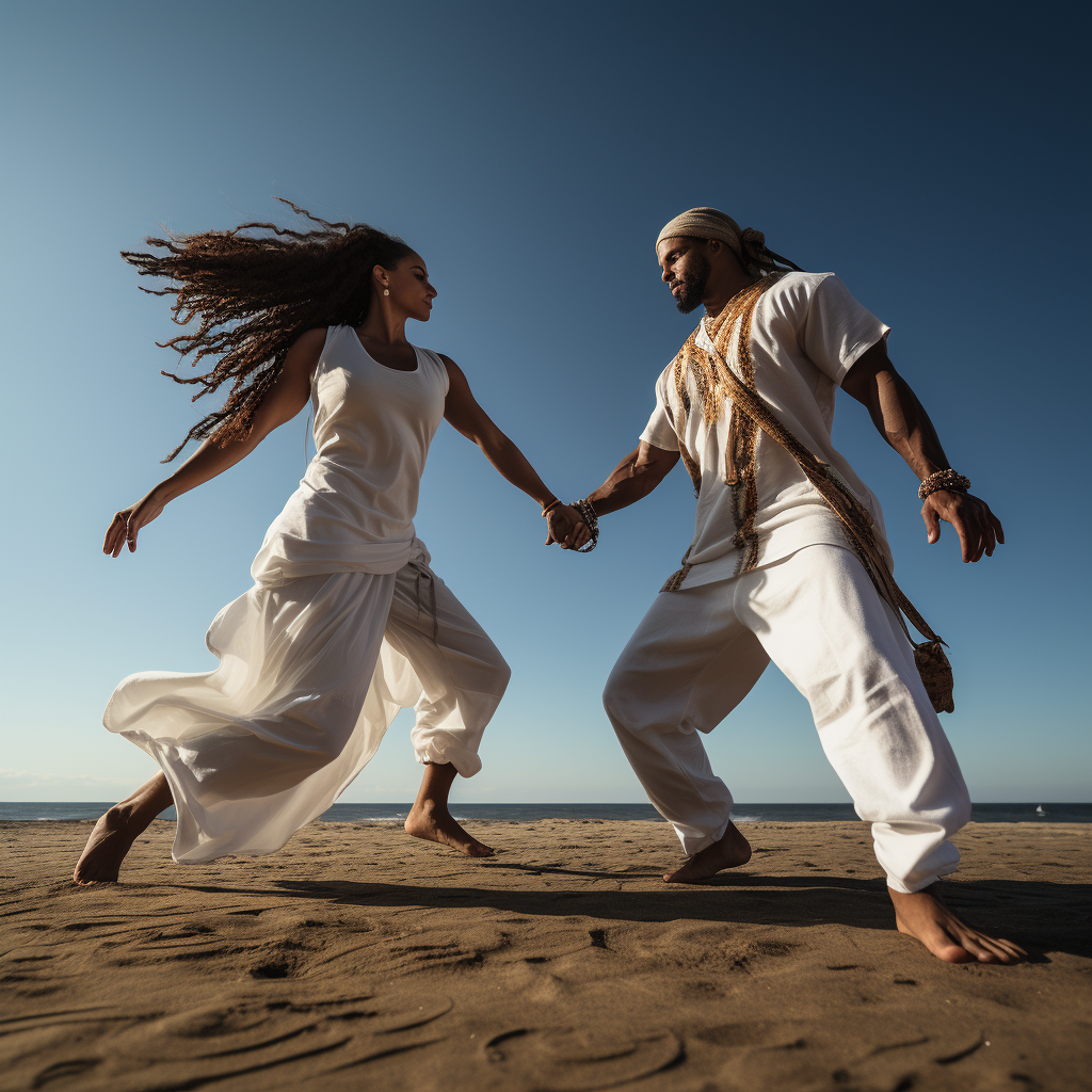 Two Bahiaian Capoeira dancers in white