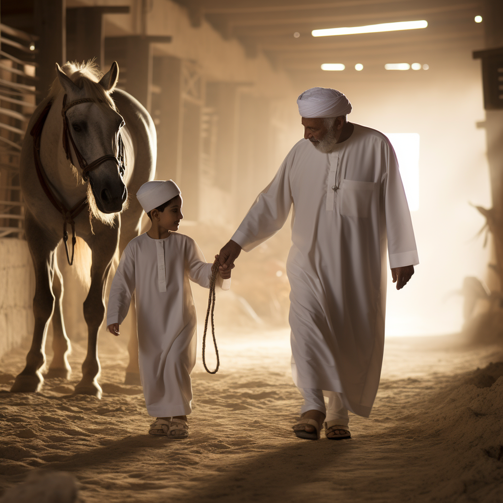 Bahrain grandfather and grandson holding hands