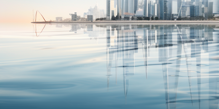 Photorealistic Bahrain World Trade Center by the seaside