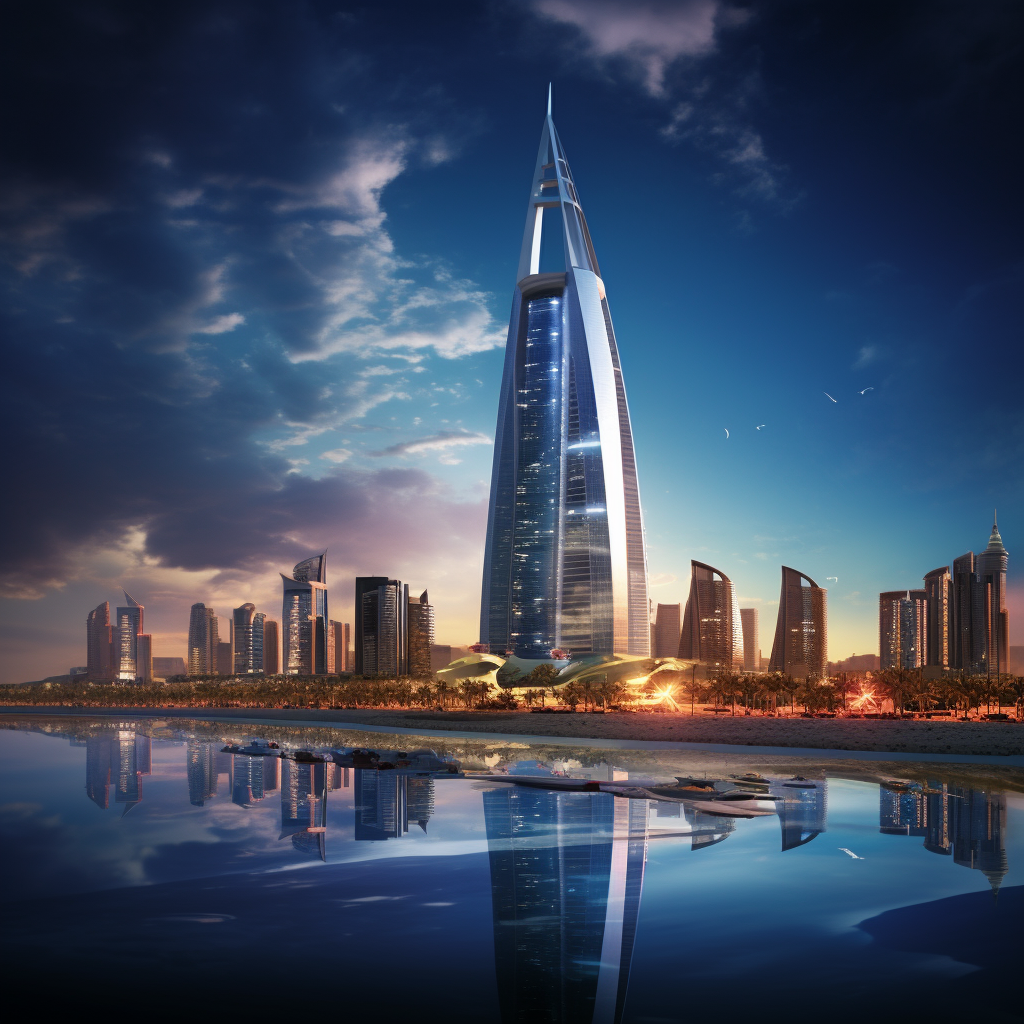 Poster of Bahrain Worldtrade Center by the sea