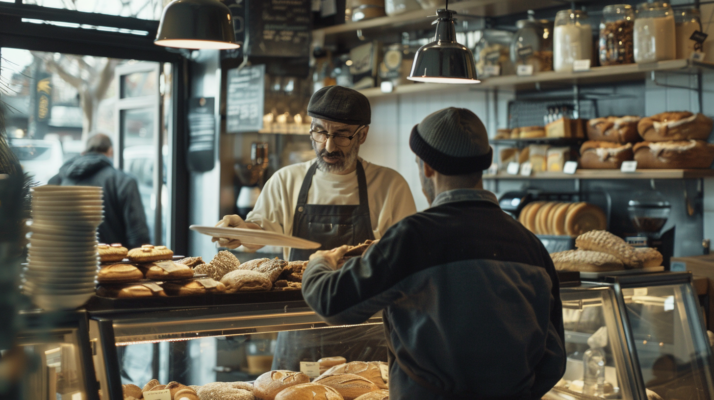 Man serving customer in bakery