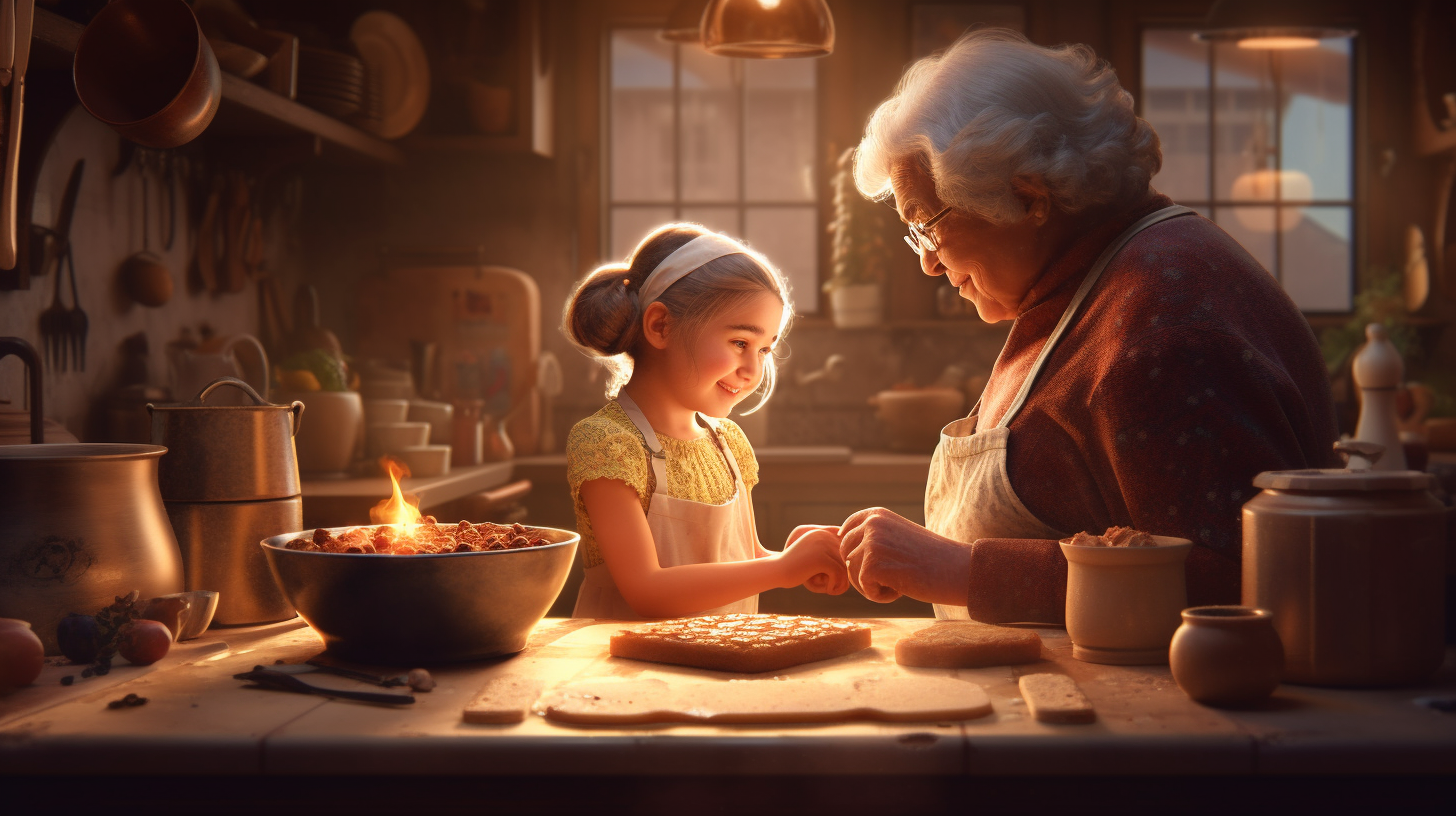 Little girl and her grandma baking cookies