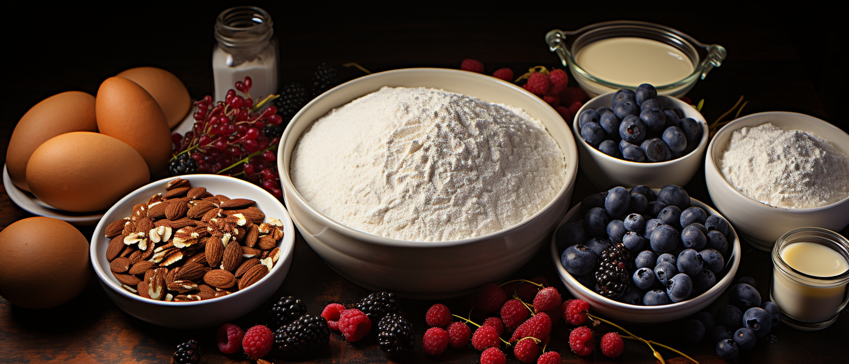 Assorted cake baking ingredients