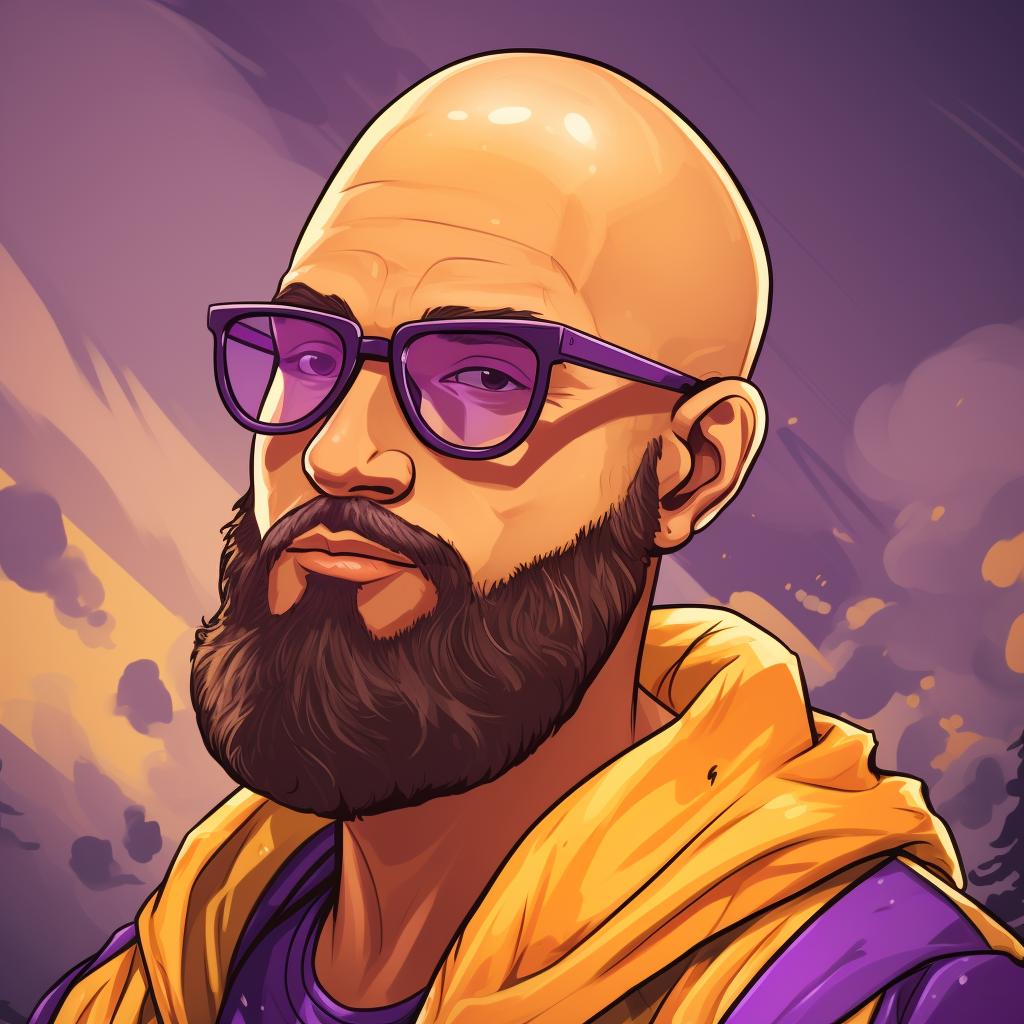 Bald Bearded Anime Glasses Lakers Jersey