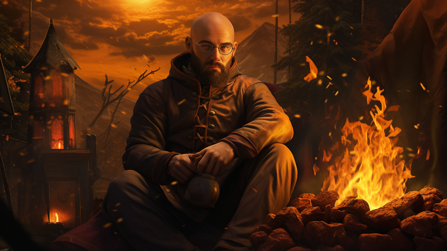 Bald Bearded Man with Eye Patch Bonfire Medieval