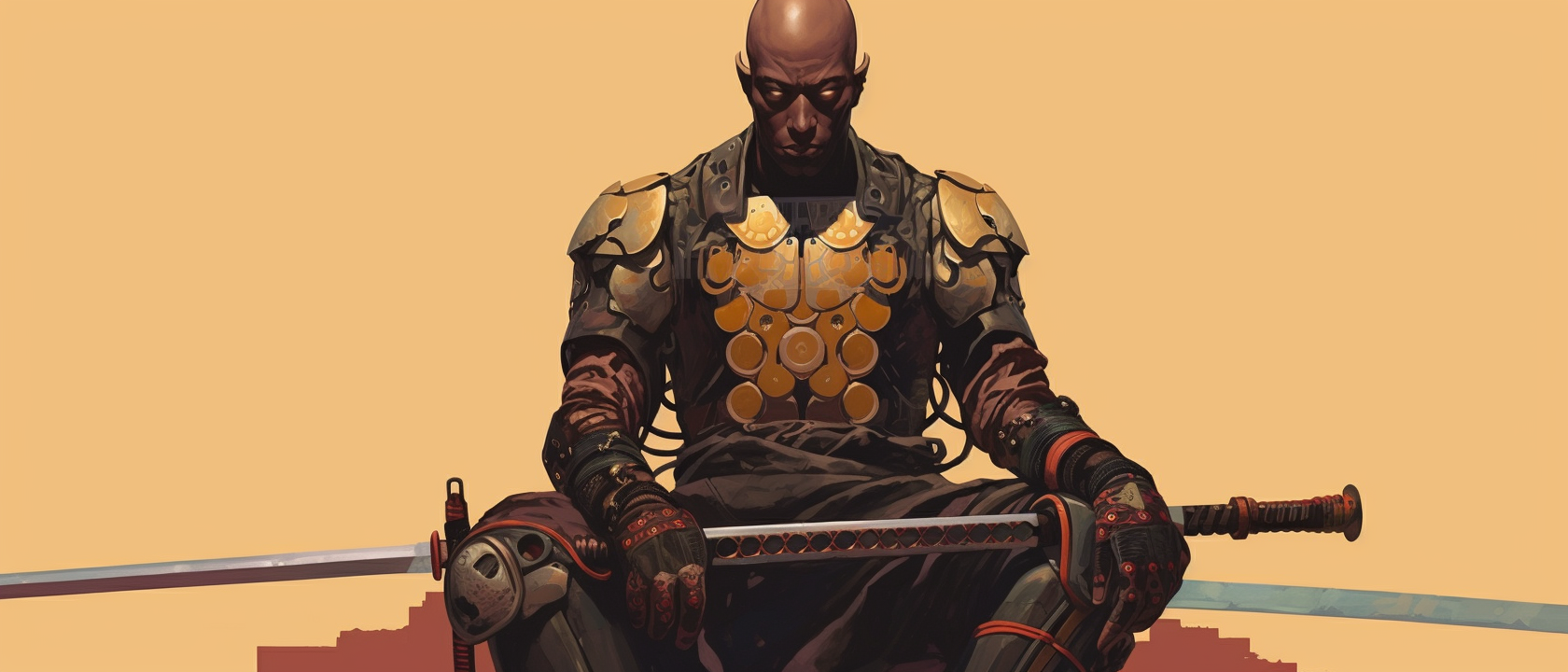 Bald Black Male Samurai Illustration