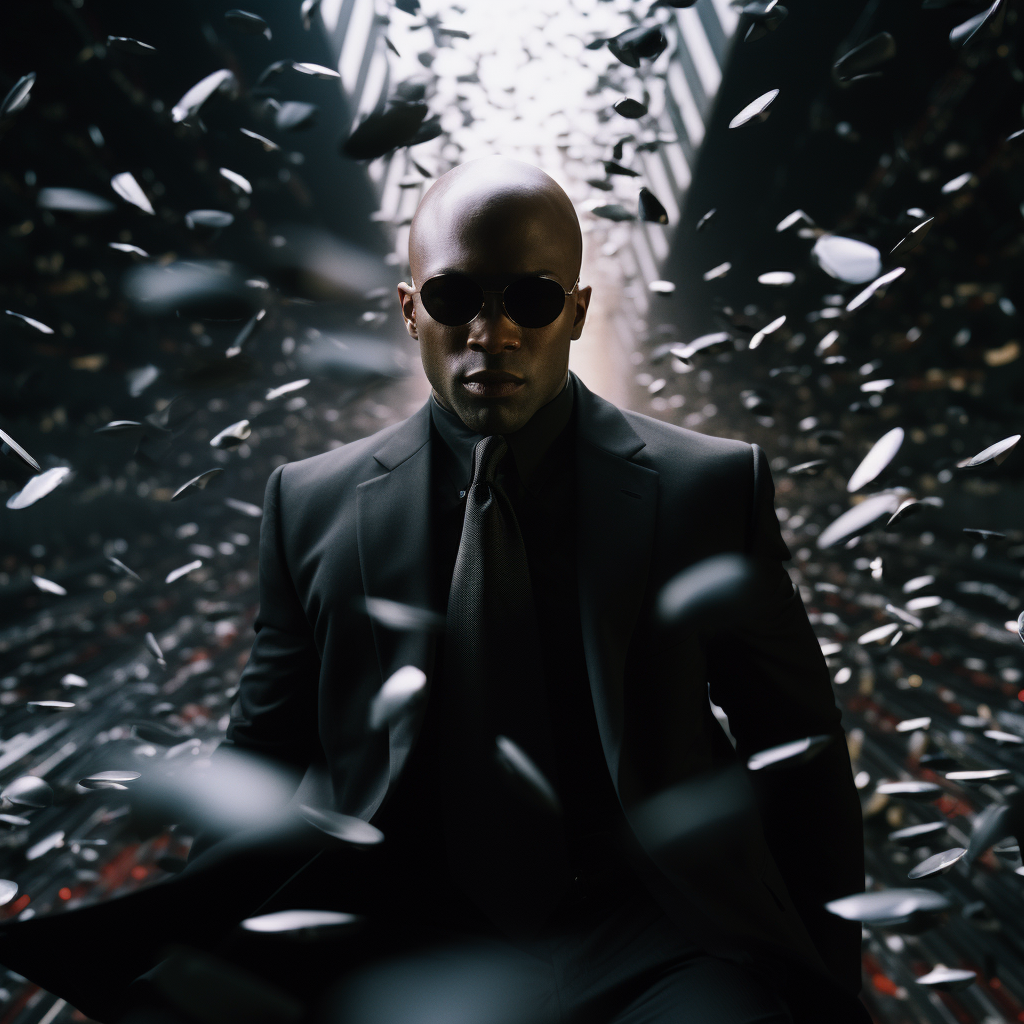 Bald Black Man Dodging Bullets in Neo Matrix