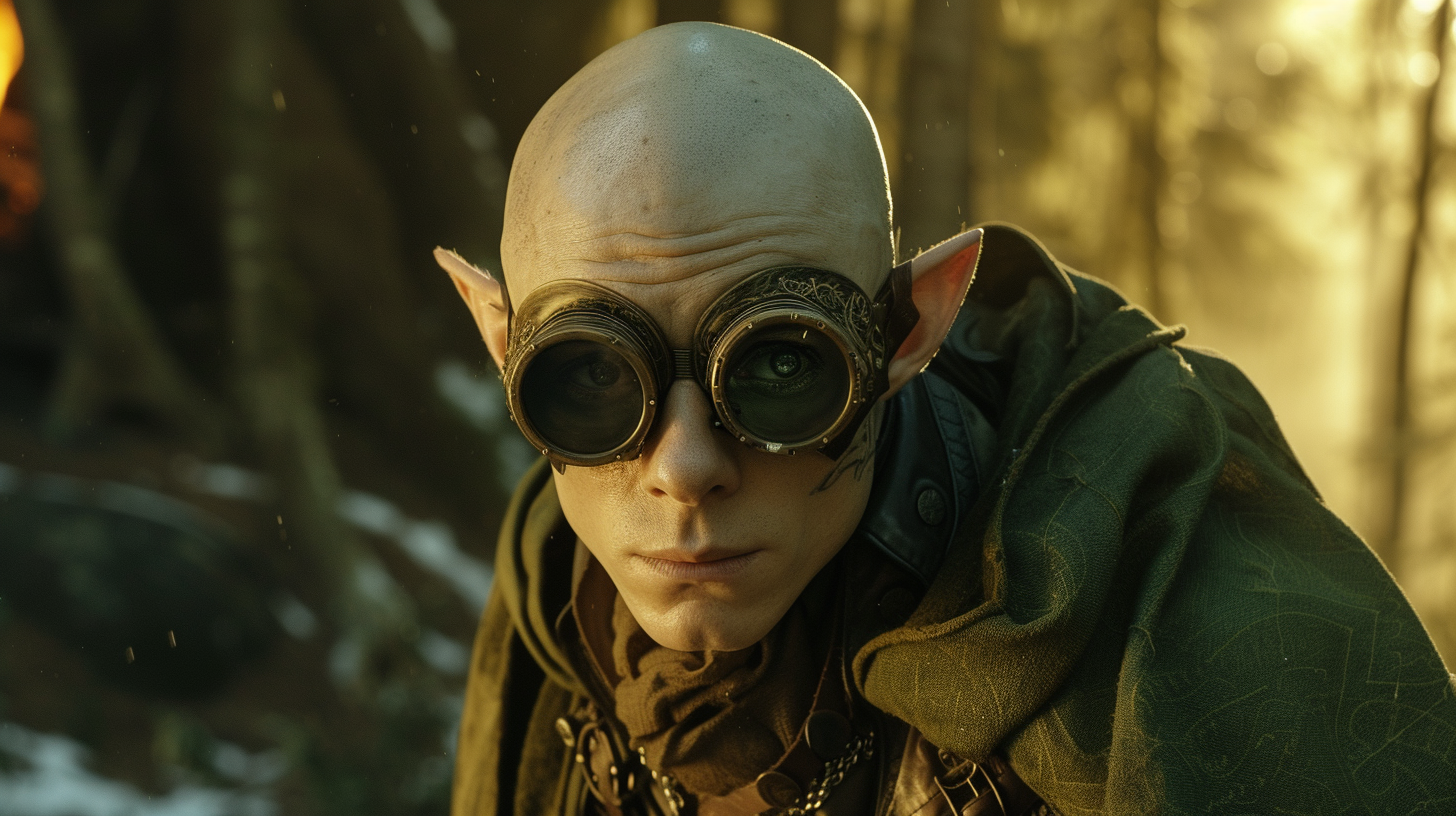 Bald elf in twilight forest