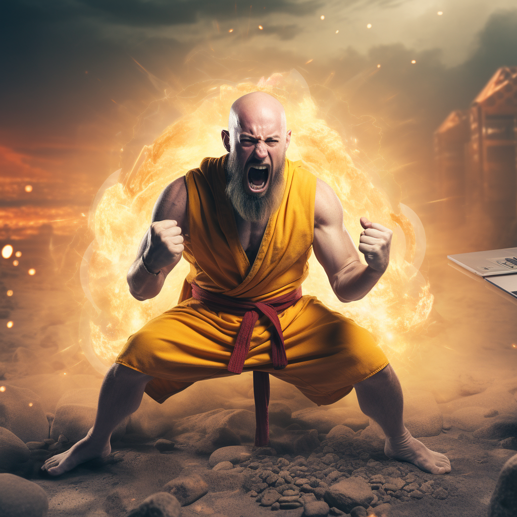 Bald man with beard transforms into Super Saiyan