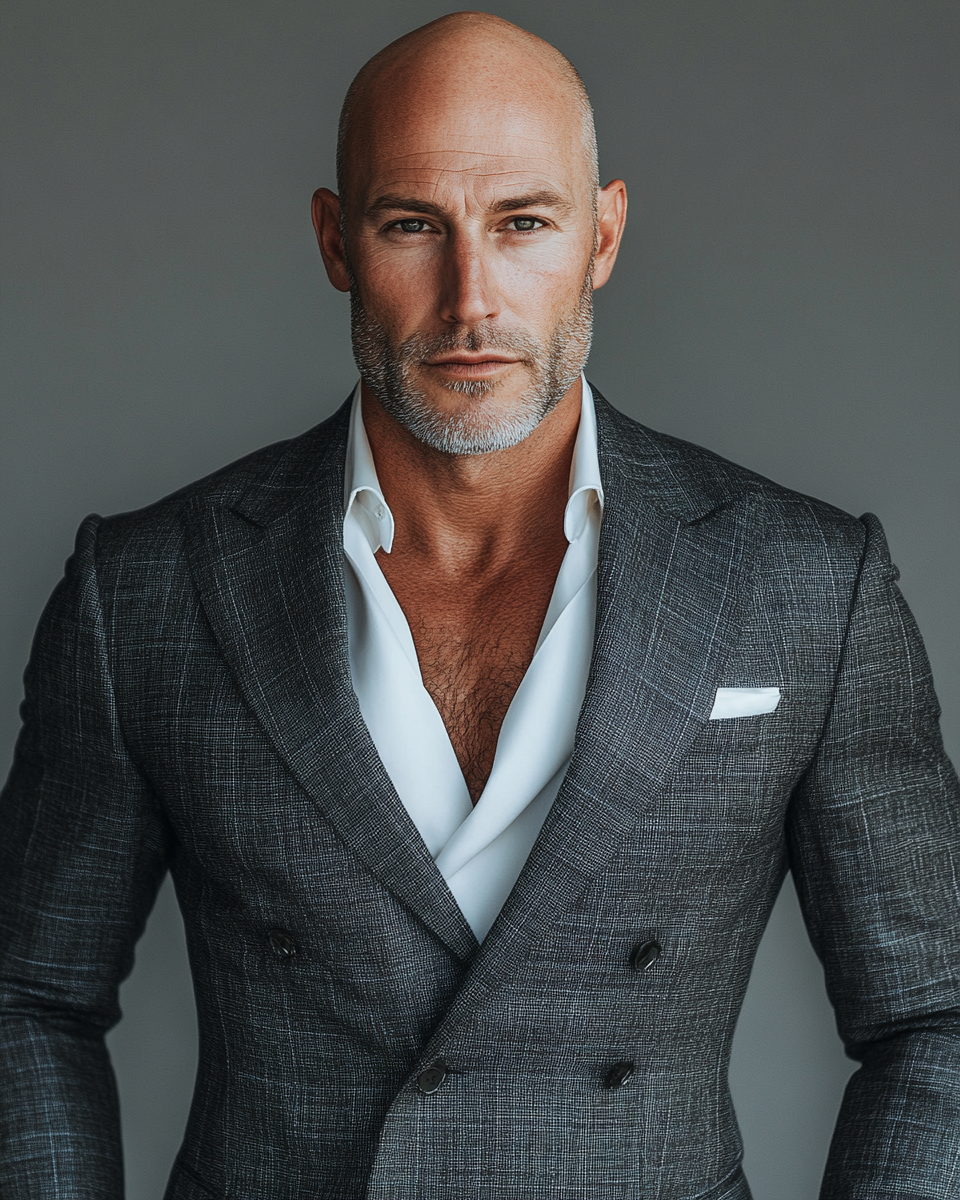 Handsome bald man suit fashion