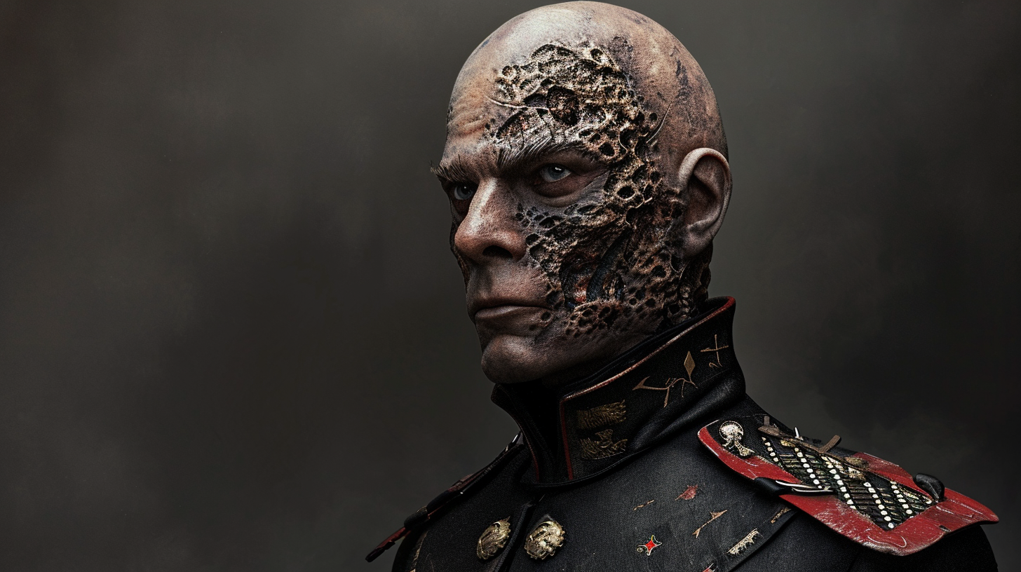 Lizard hybrid man in military uniform