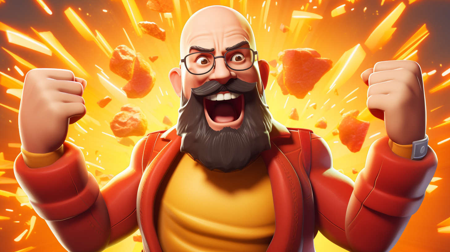 Winning Fortnite game with bald man