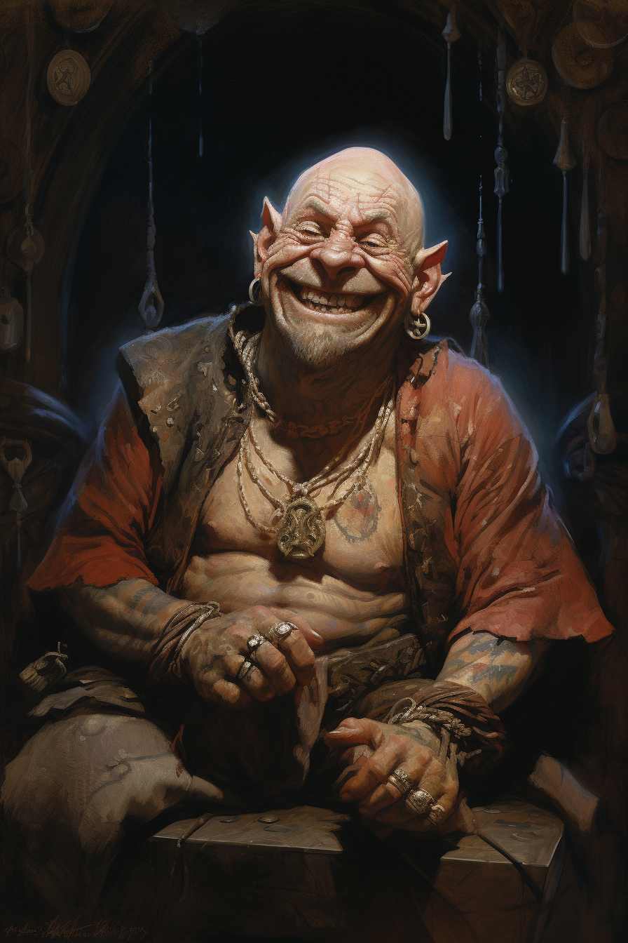 Small Muscular Bald Dwarf Covered in Tattoos Enjoying Magic