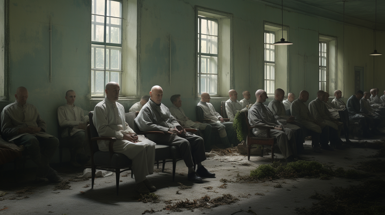 Bald patients in Victorian sanitarium