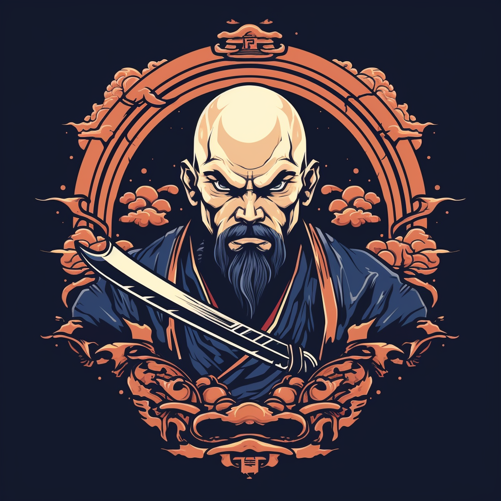 Bald shogun with sword logo