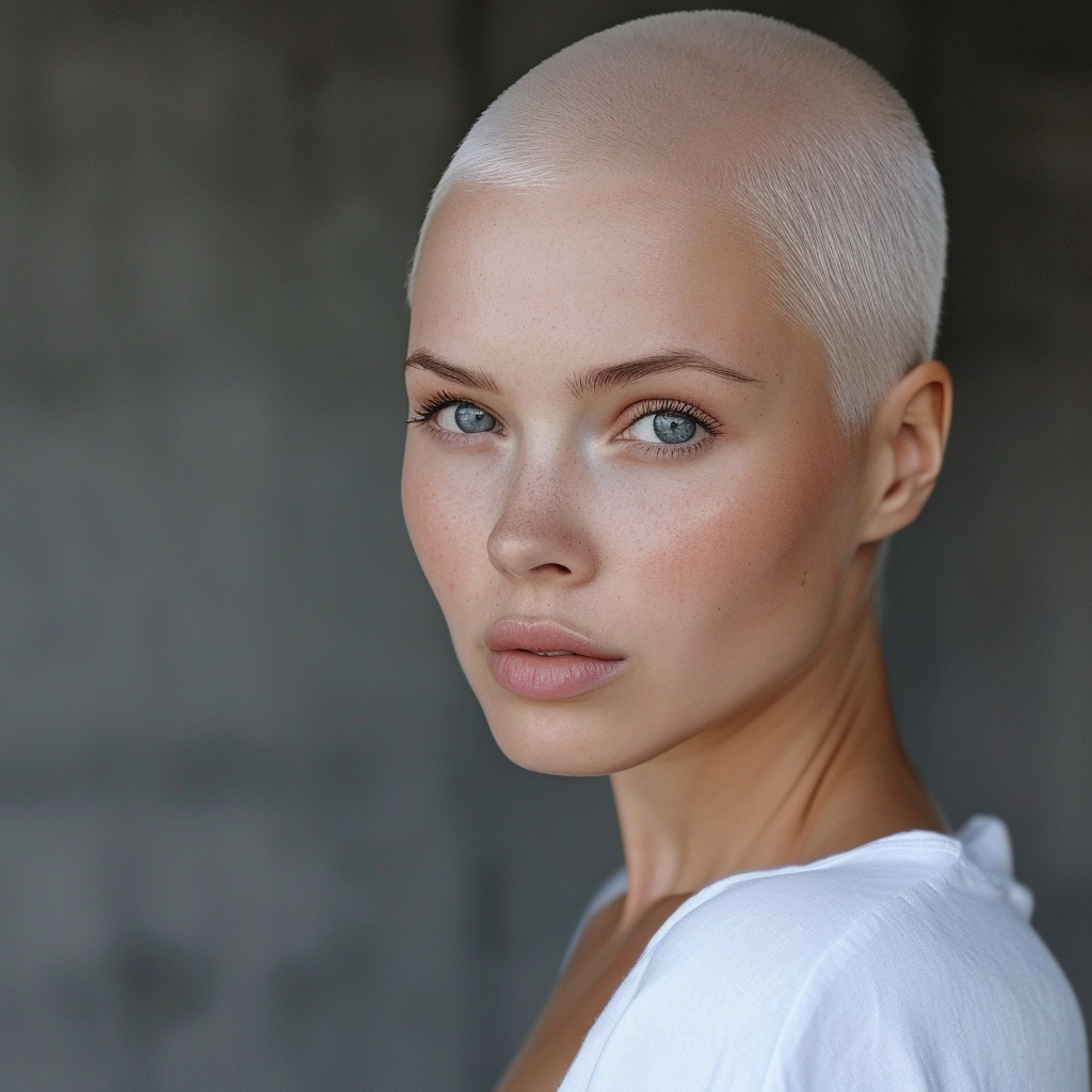 Bald Woman with Straight Blonde Hair