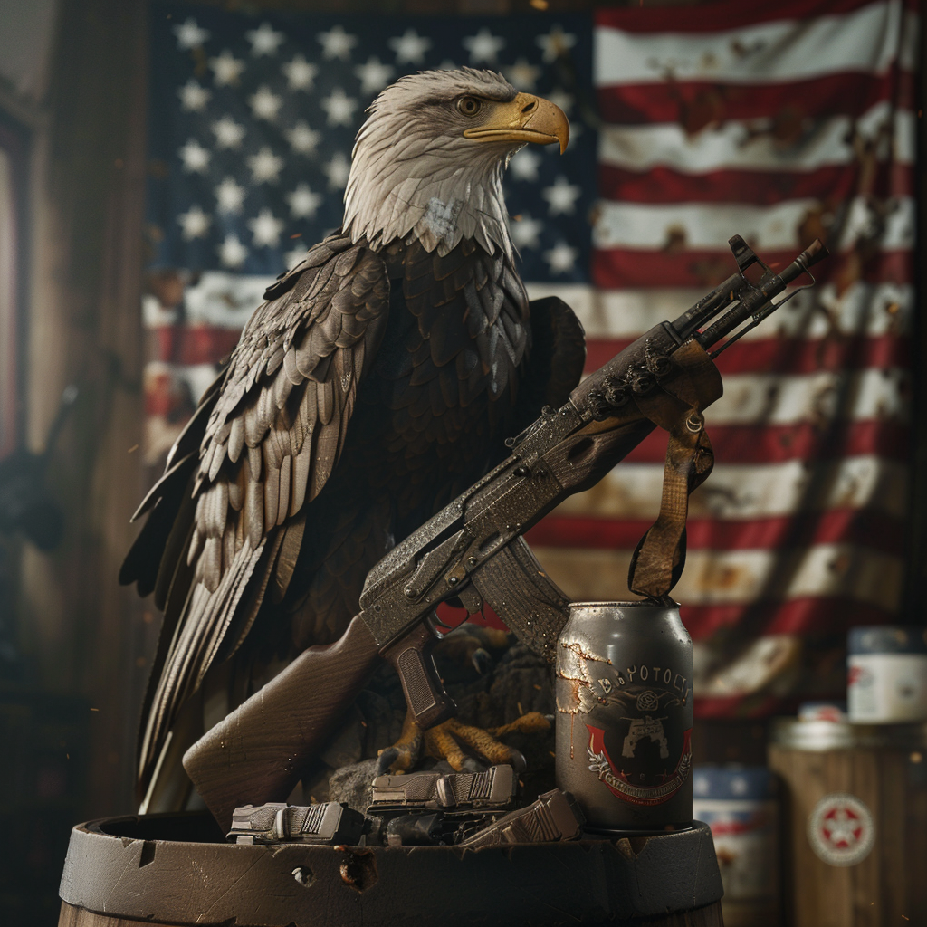 Bald eagle with AK47 on can