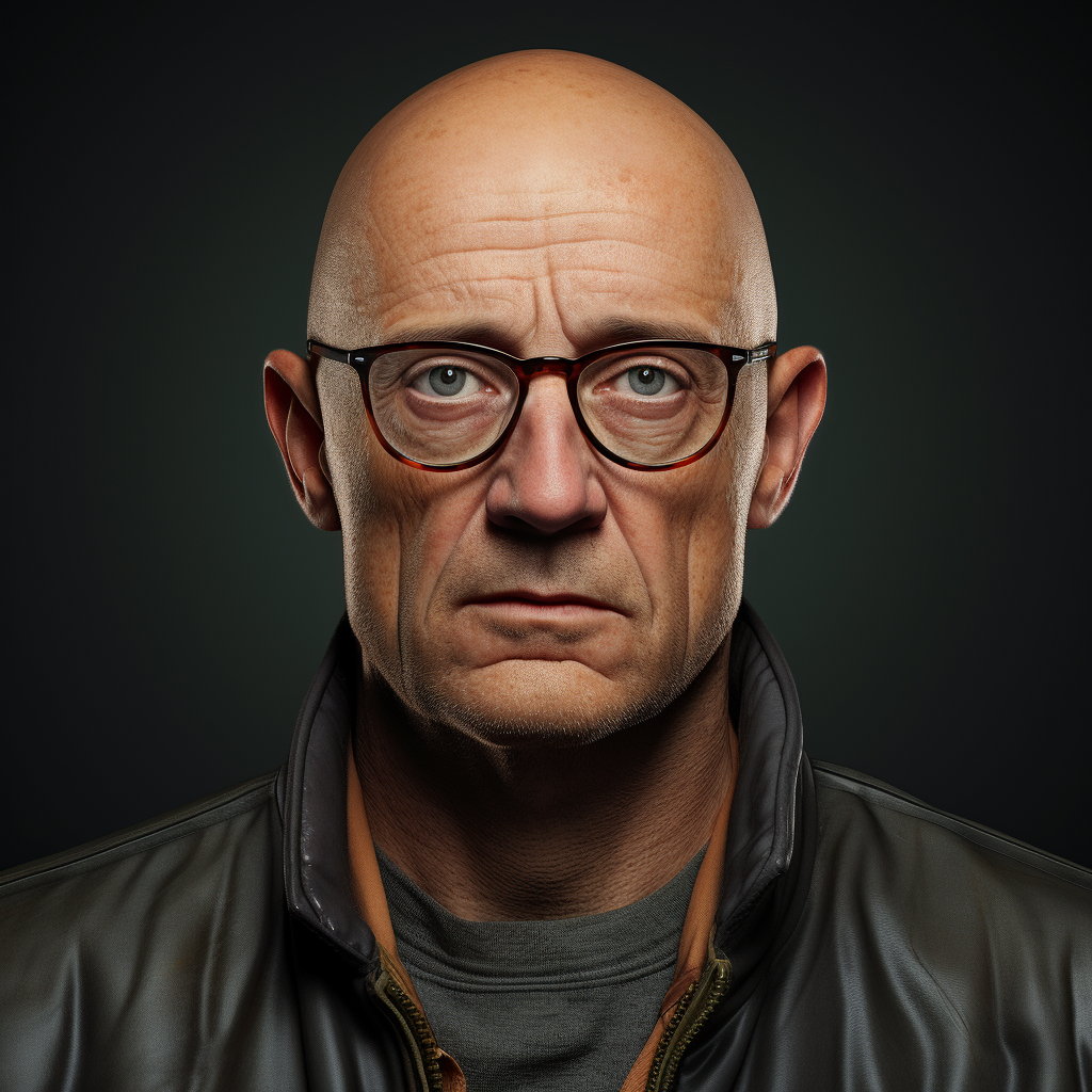 Bald man with glasses