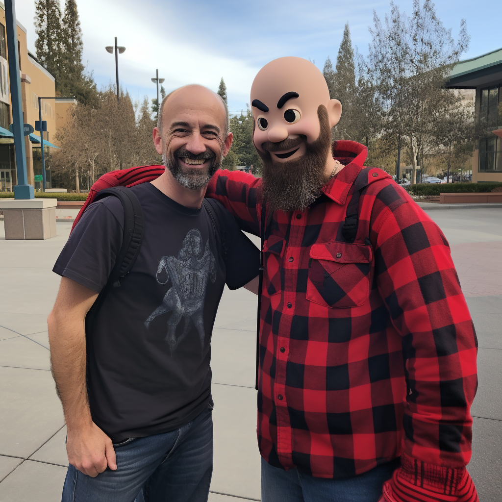 Smiling bald man with Disney Pixar version