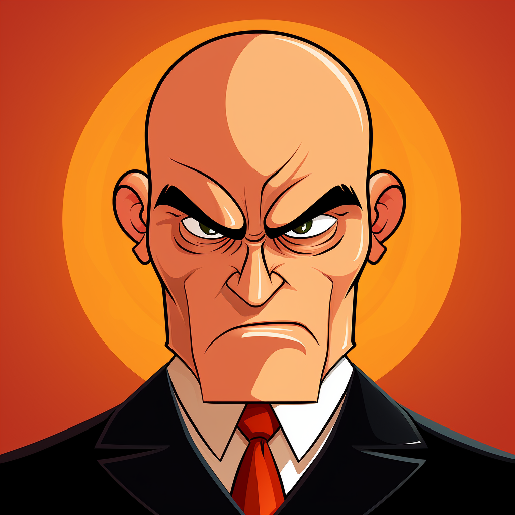 Cartoon of a Grumpy Bald Man in Suit