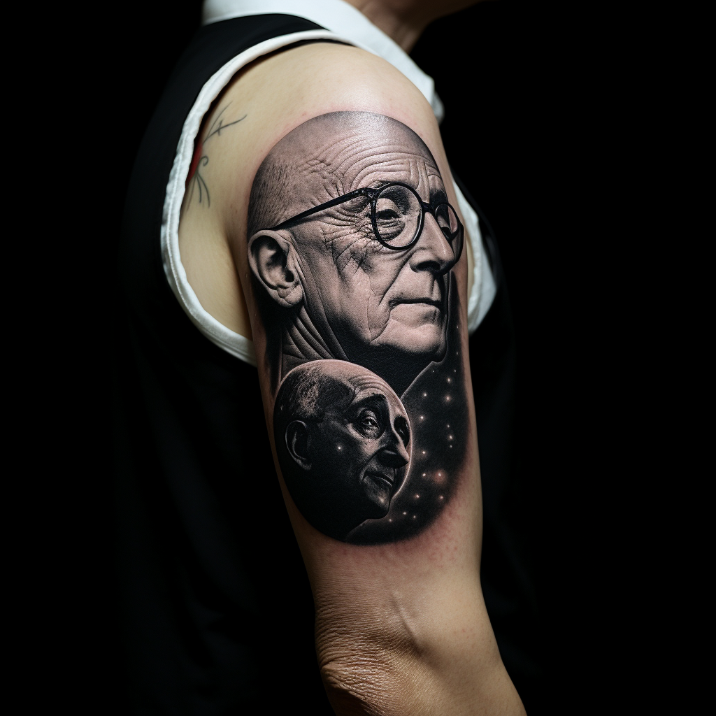 Black and white side profile of bald old man with glasses