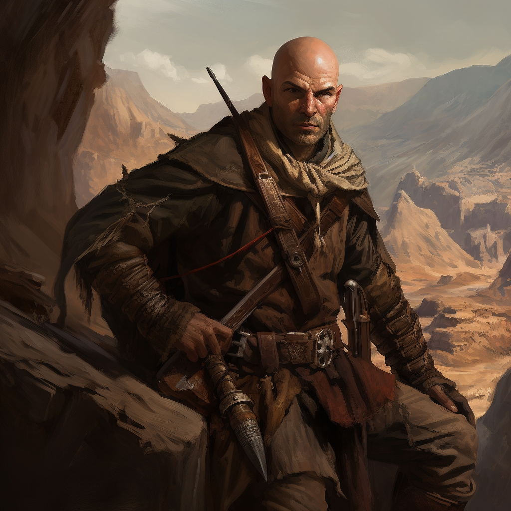 Bald Shady Ranger with Crossbow in Evil Fantasy Setting