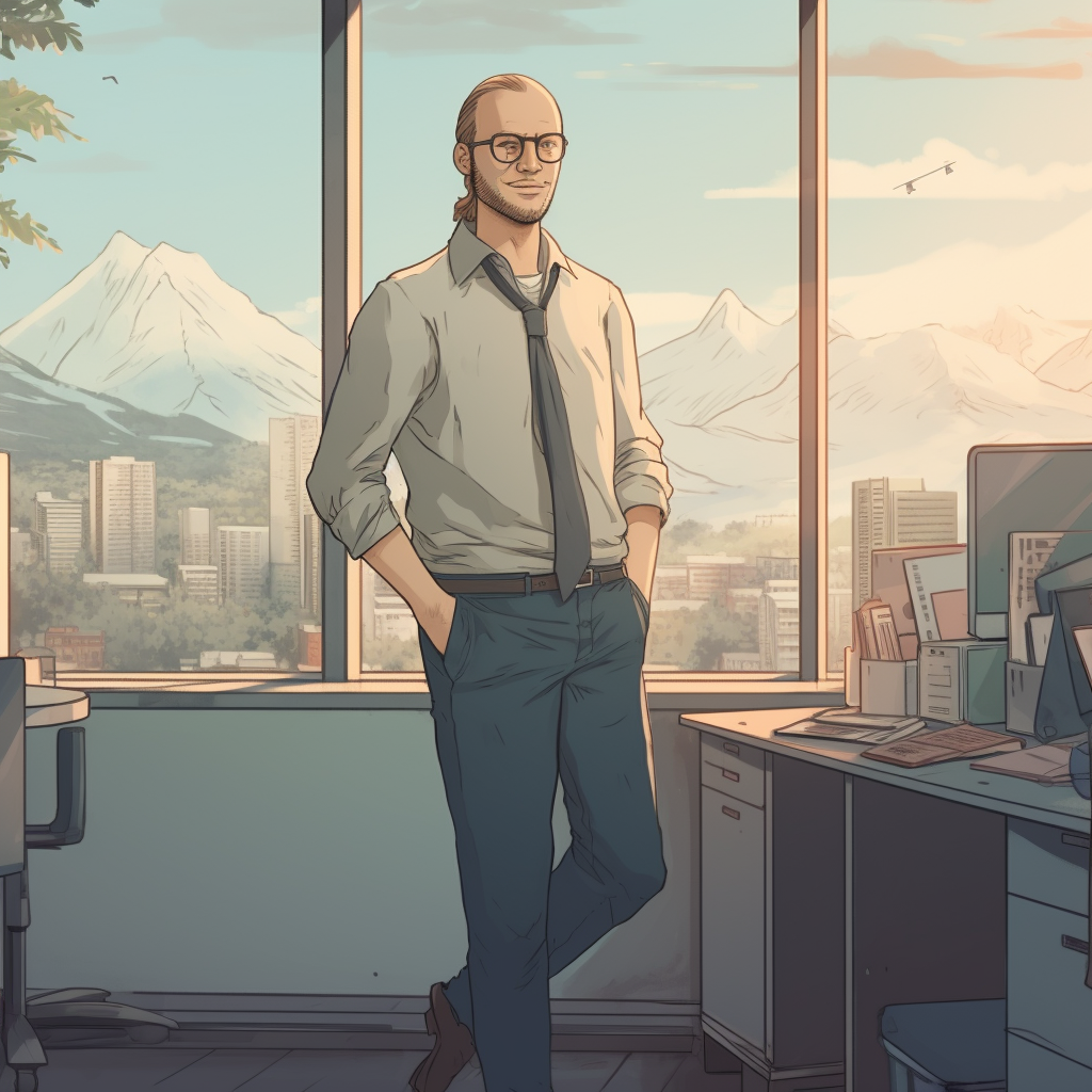 Balding Scandinavian Man Smiling at Office