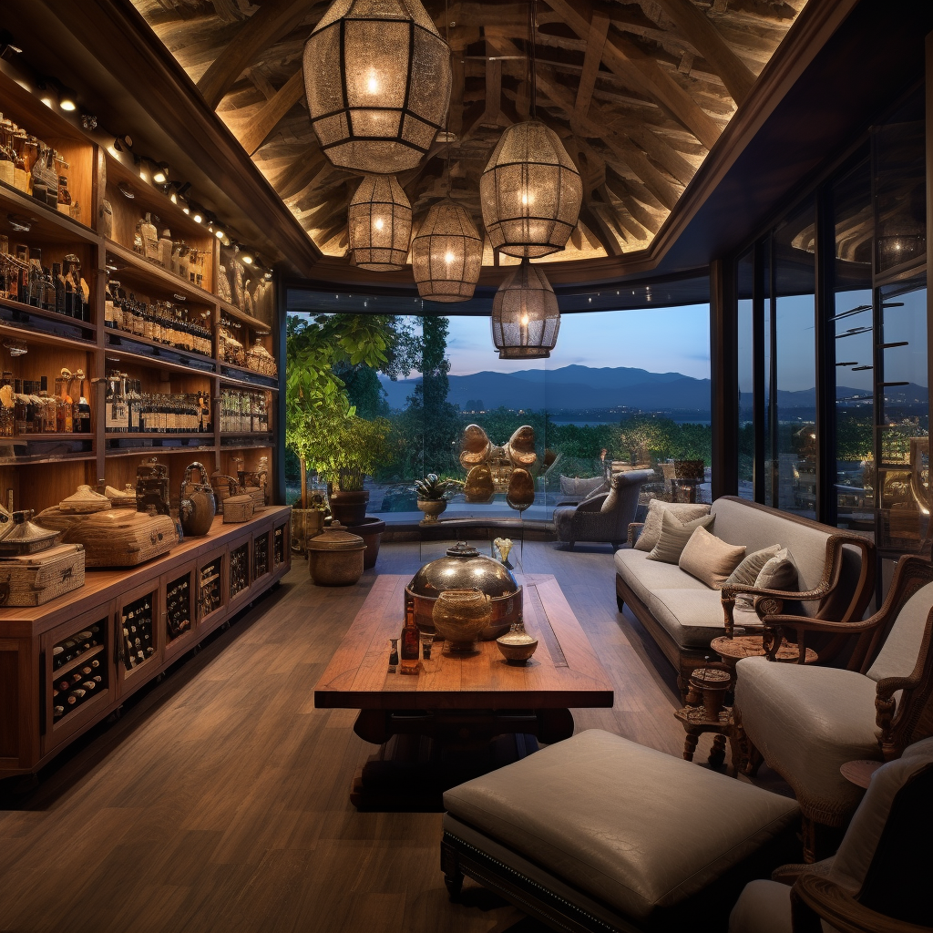 Exquisite wine cellar overlooking valley