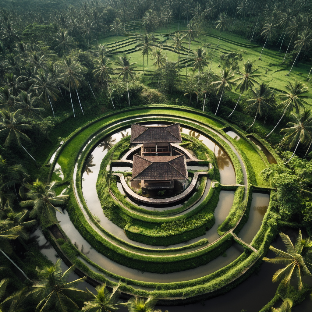 Circle building in Bali rice field