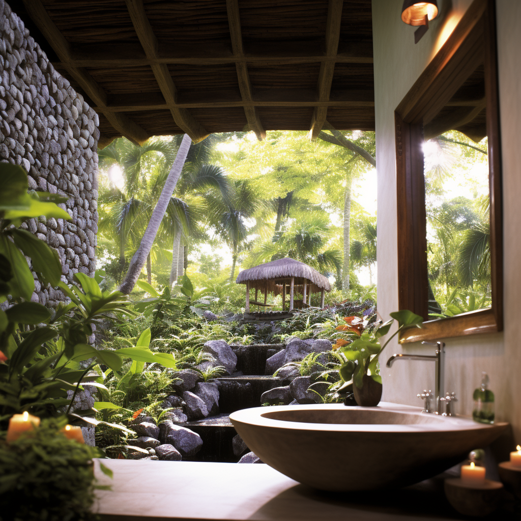 Serene Balinese Bathroom with Stone Vessel Sink