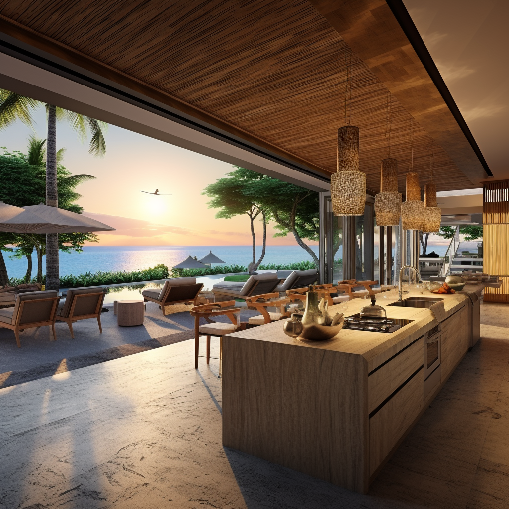 Beautiful Balinese Kitchen with Coastal View