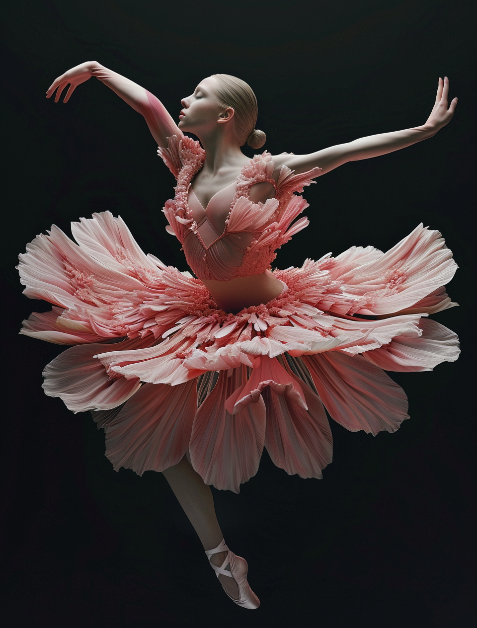 Ballerina bowing in lotus petal skirt