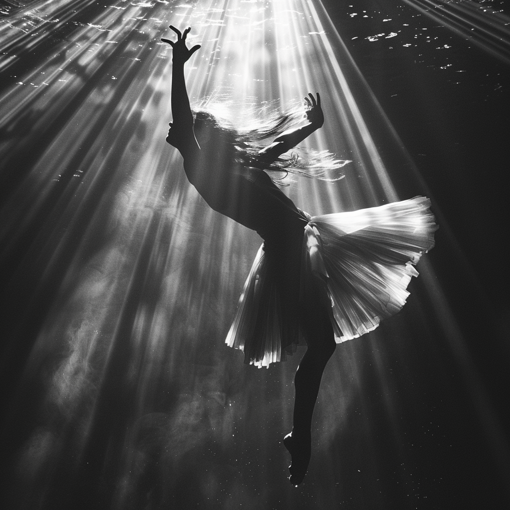 Silhouette ballerina light beams dance