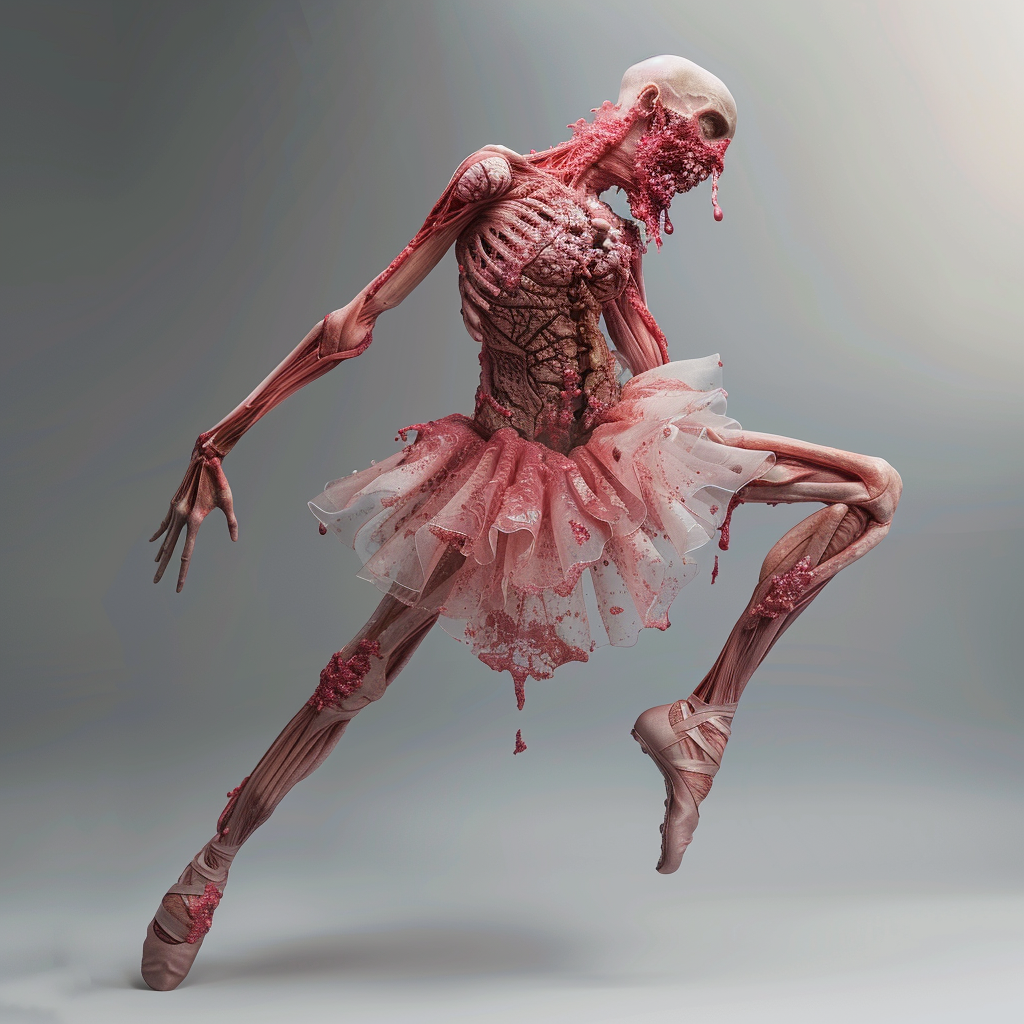 Beautiful ballerina transforming into demented