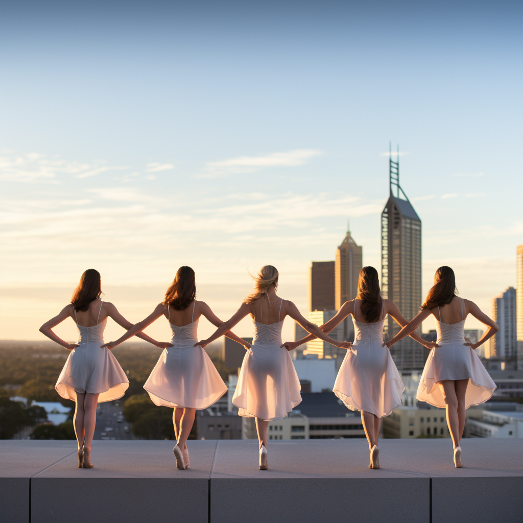 Ballet dancers on city rooftop