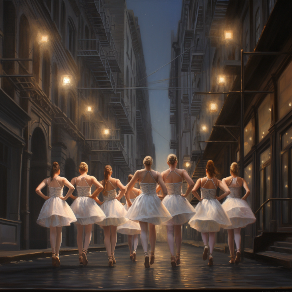 Ballet dancers following a guiding light