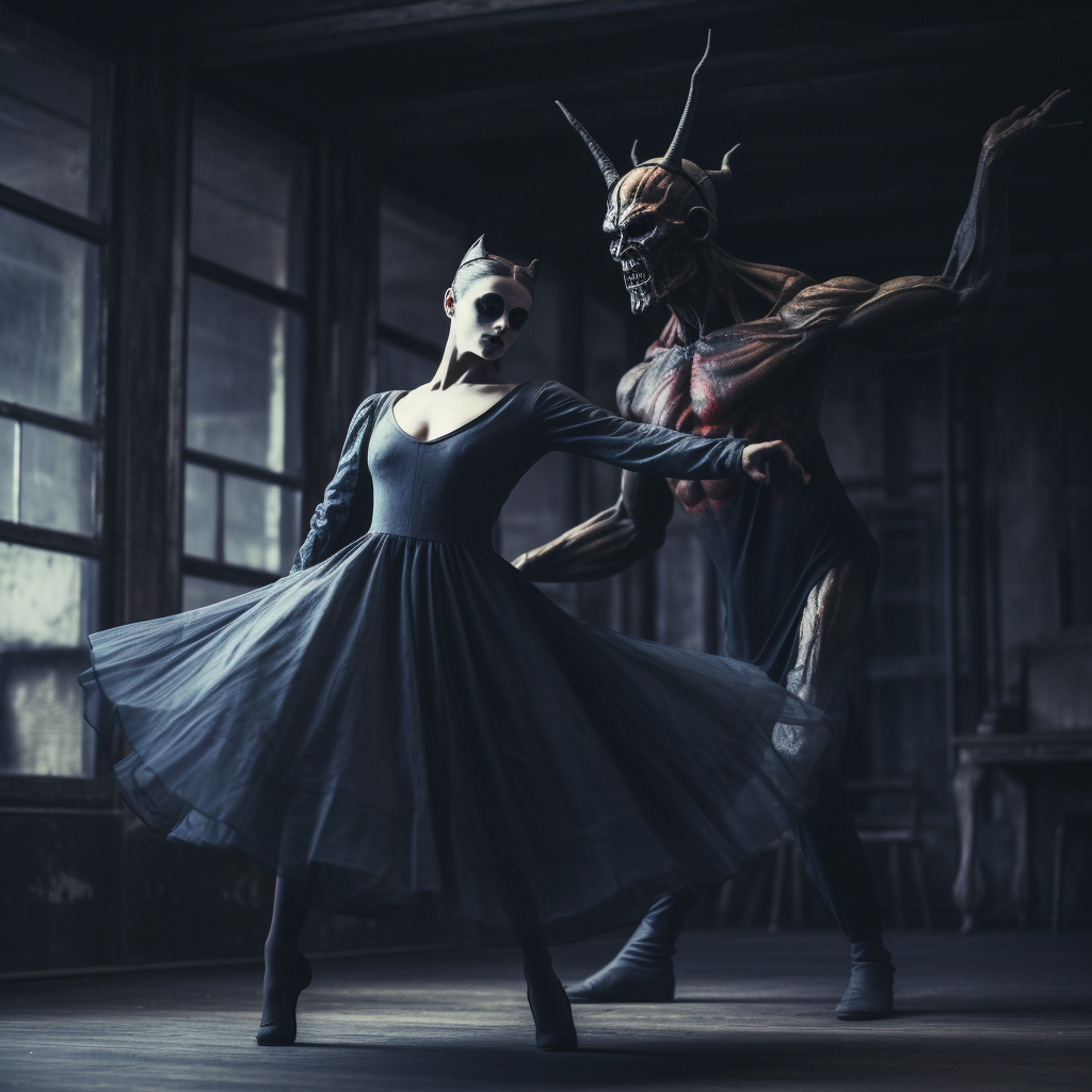 Ballet performance with faceless demons